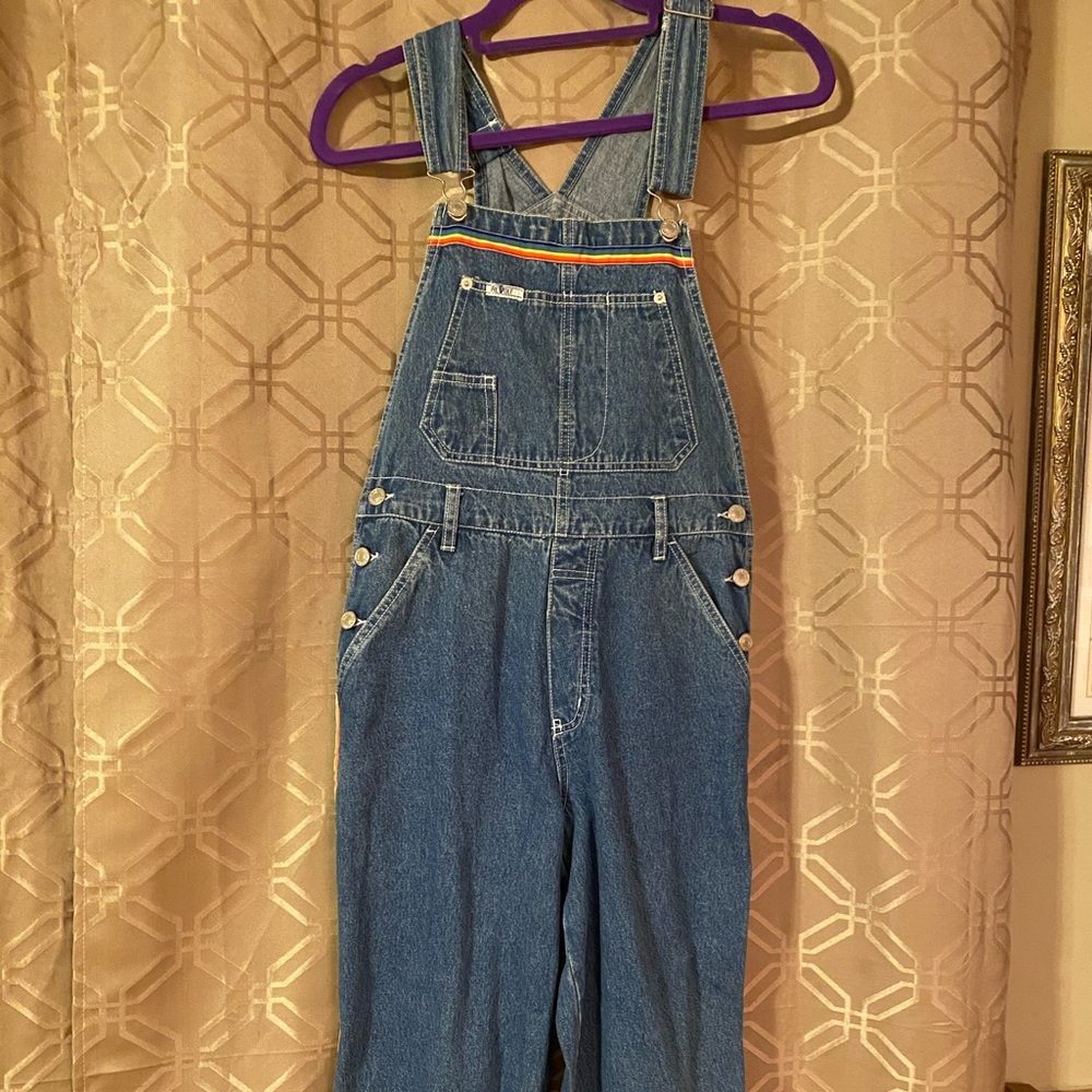 Oversized overalls with rainbow stripe